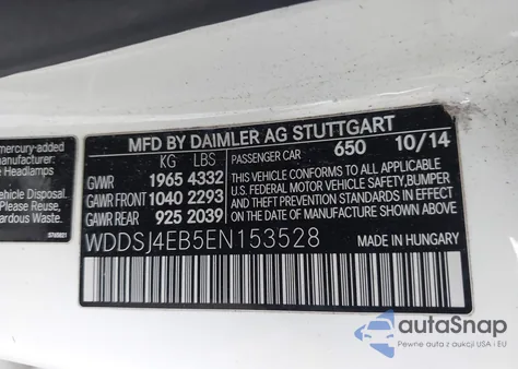 2014 Mercedes-Benz Cla z USA, uszkodzony, nr VIN WDDSJ4EB5EN153528